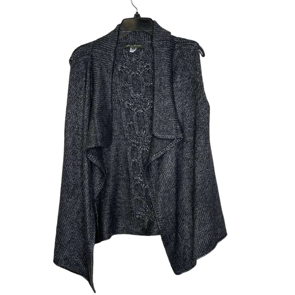 Eddie Bauer Open Cardigan Sweater Size Medium Gray Silver Sleeveless Womens